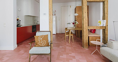 Red Tile Flooring Revives Living Space